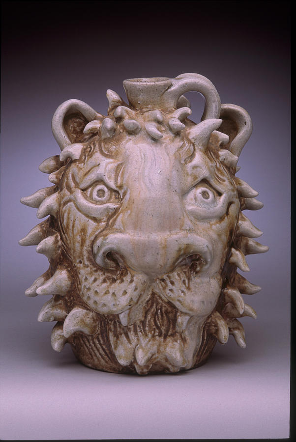 Lion Face Jug Ceramic Art by Stephen Hawks