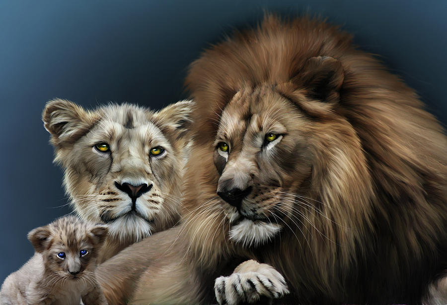 Cat Digital Art - Lion Family by Julie L Hoddinott