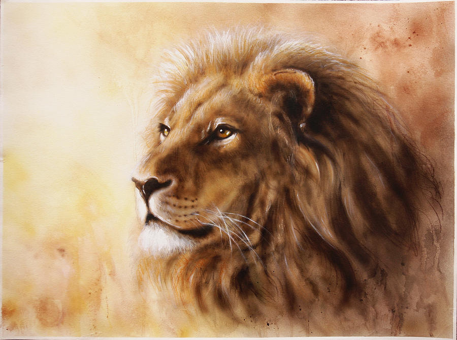 Lion Head With A Majesticaly Peaceful Expression Profile Portrai ...