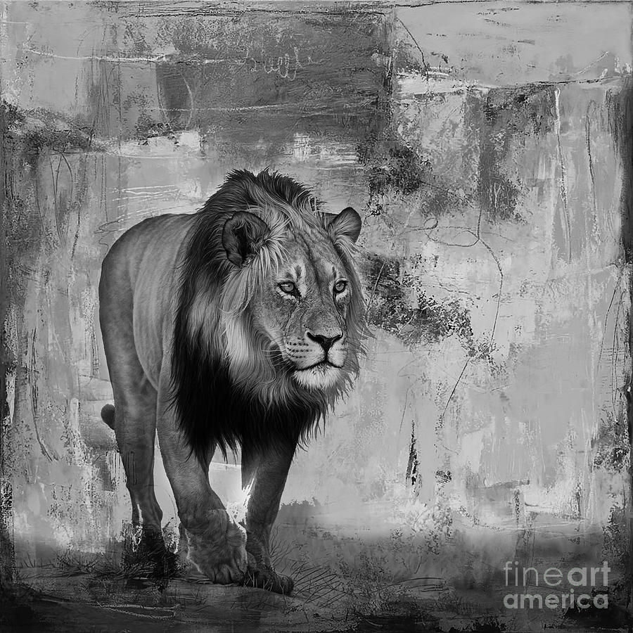 Wildlife Painting - Lion Hunt 04 by Gull G