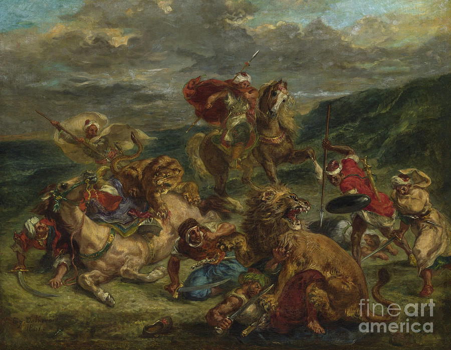 Lion Hunt by Delacroix Painting by Eugene Delacroix