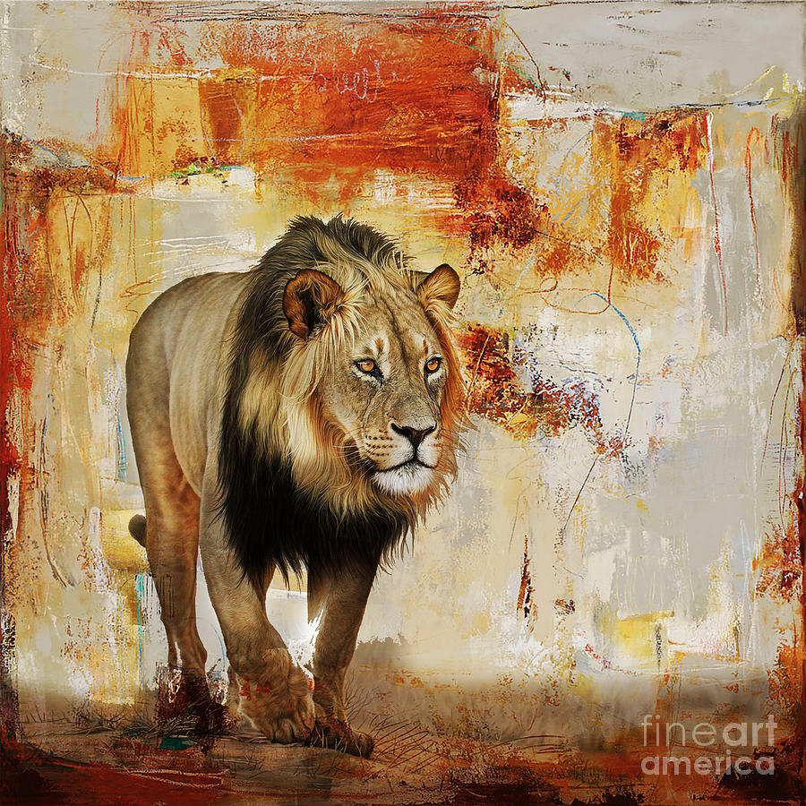 Wildlife Painting - Lion hunt  by Gull G