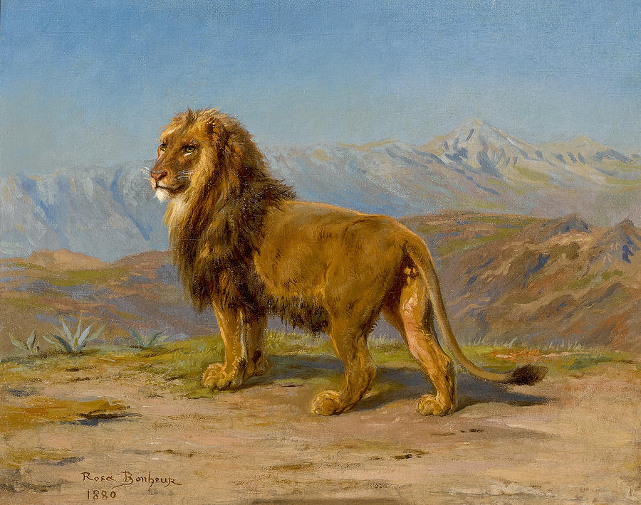 Lion in a Mountainous Landscape Painting by Rosa Bonheur