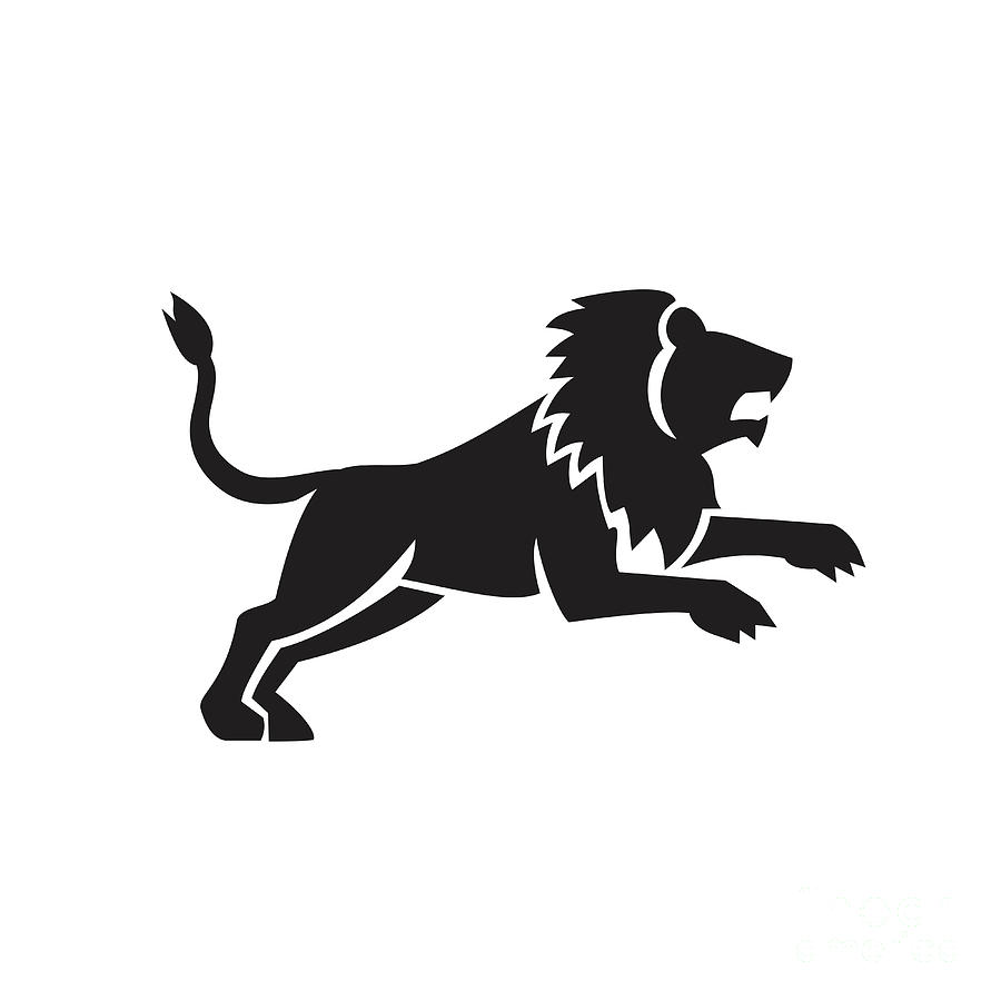 Wildlife Digital Art - Lion Jumping Silhouette Side Retro by Aloysius Patrimonio