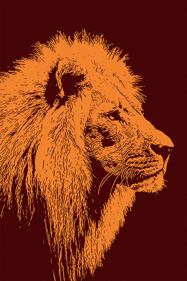 Lion, King of Nature - Orange Portrait Painting by AM FineArtPrints