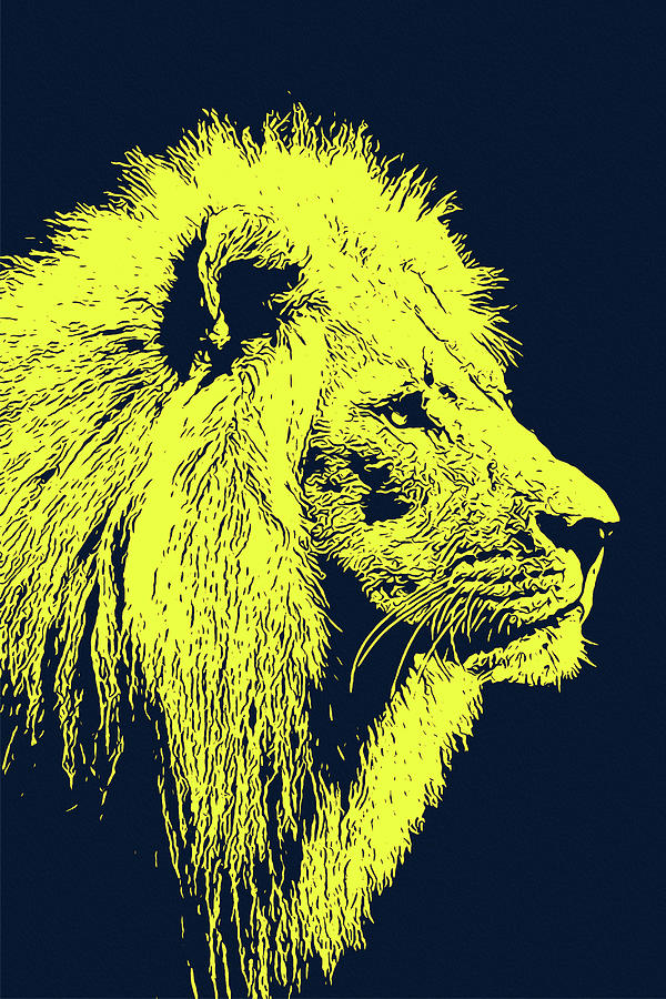 Lion, King of Nature - Yellow Portrait Painting by AM FineArtPrints