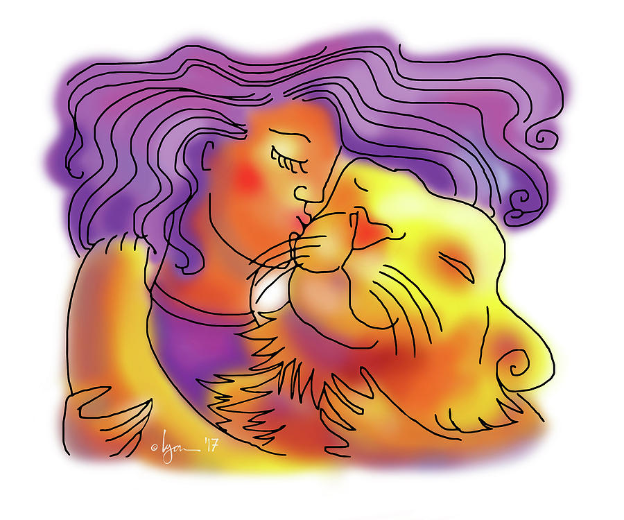 Lion Kiss Drawing by Angela Treat Lyon