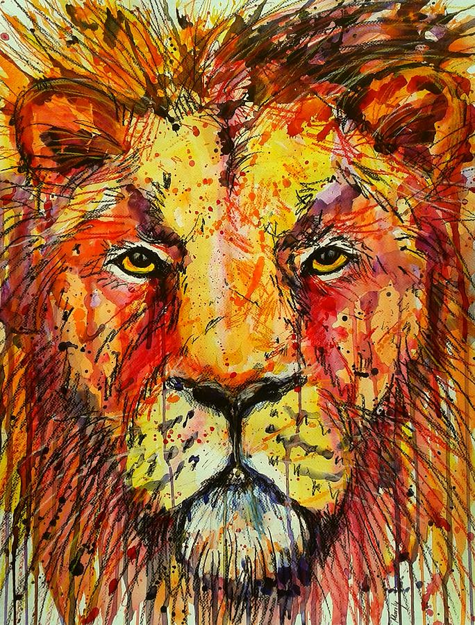 Wildlife Painting - Lion by Marily Valkijainen