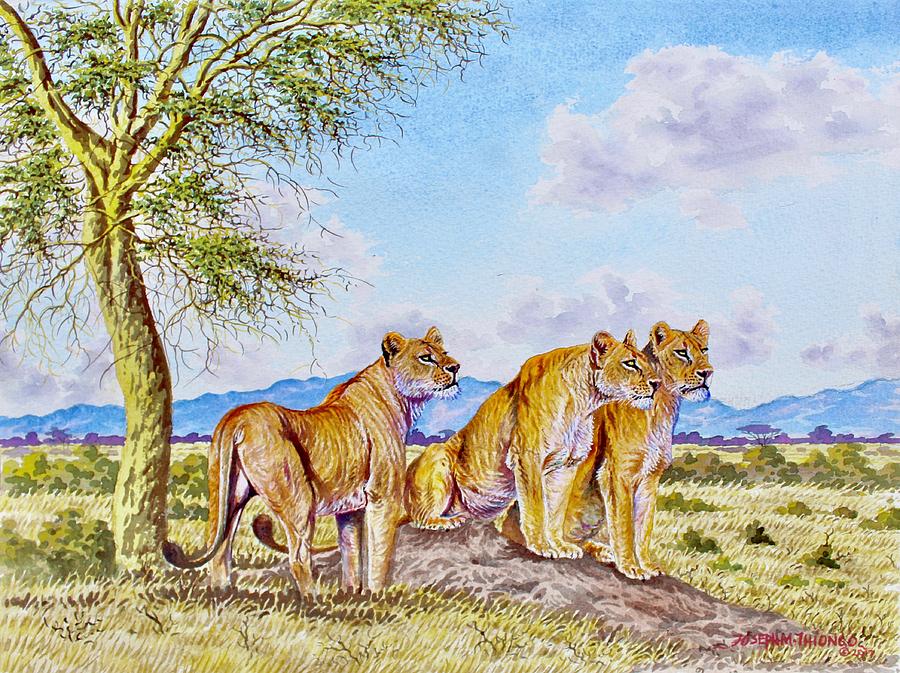 Lion Pack Painting by Joseph Thiongo