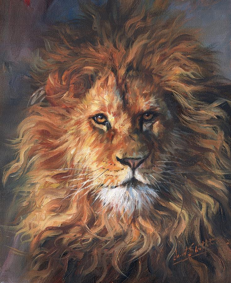 Lion Portrait Painting by David Stribbling