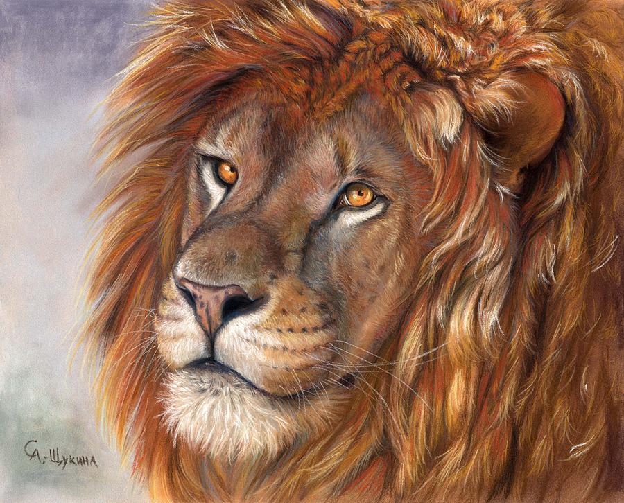 Wildlife Painting - Lion portrait by Svetlana Ledneva-Schukina
