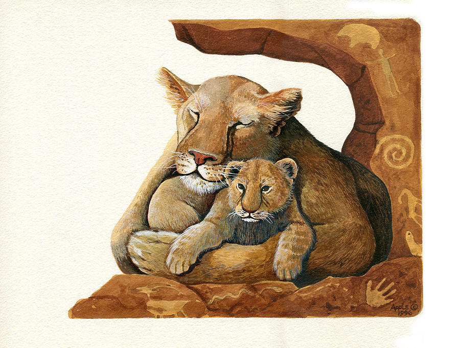 Lion - Protect our Children painting Painting by Linda Apple