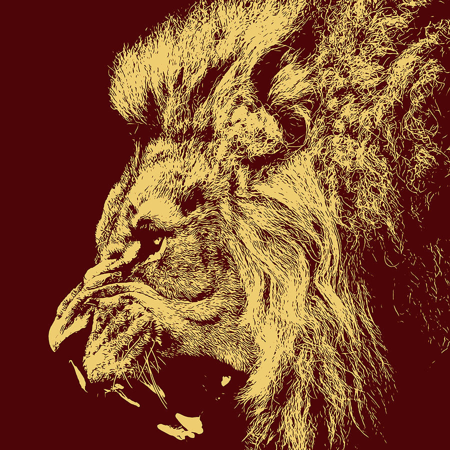 Lion Roaring - Yellow Portrait Painting by AM FineArtPrints