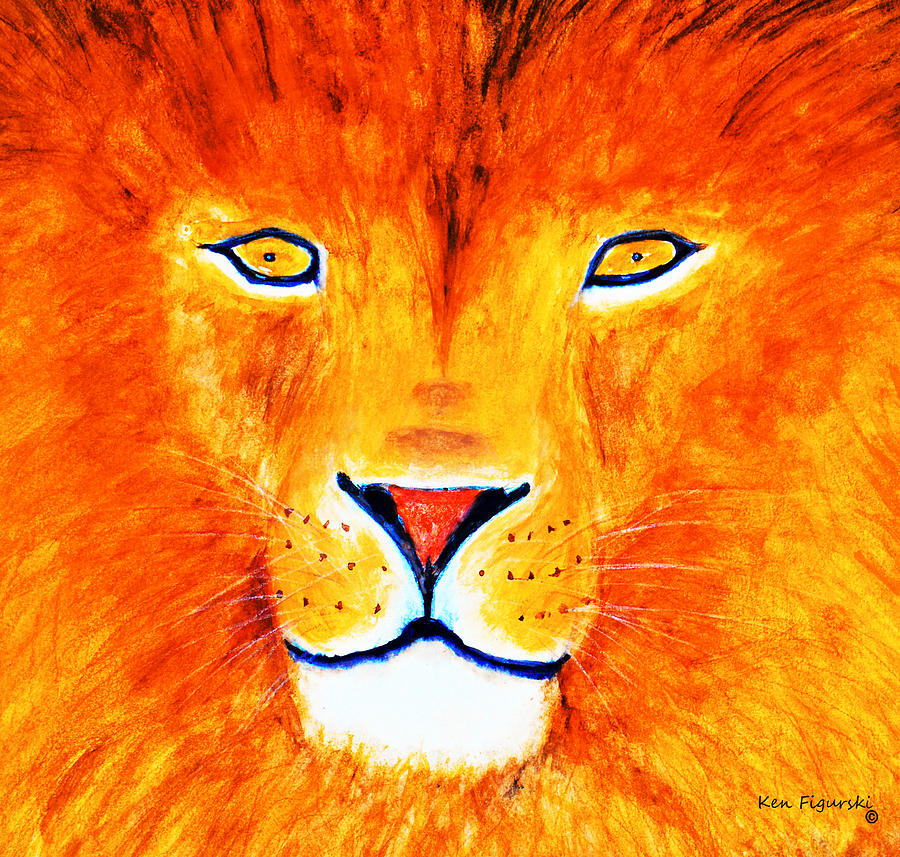 Lion Selfie Color Pop Painting by Ken Figurski