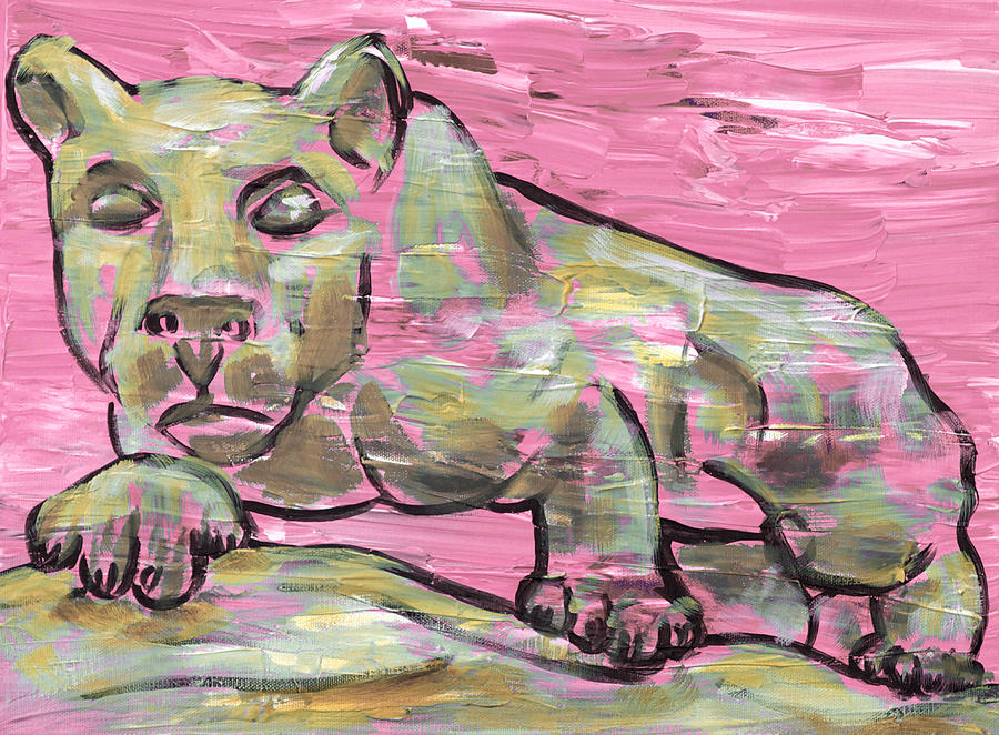 Lion Painting - Lion Shrine in Pink by Elizabeth Blair-Nussbaum