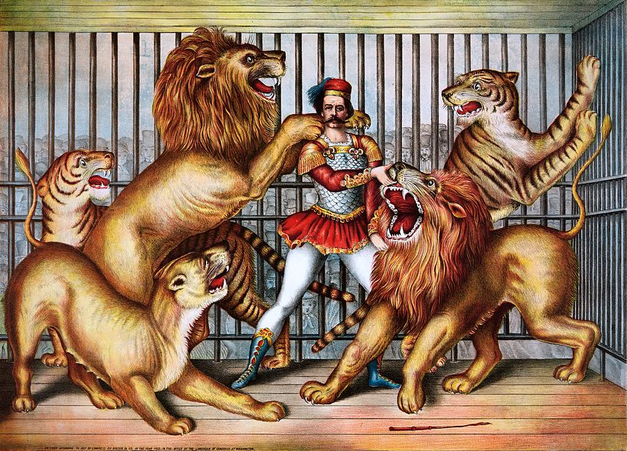 Lion tamer, 1873 Painting by Vincent Monozlay