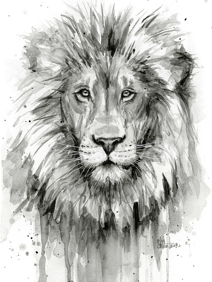 Lion Painting - Lion Watercolor  by Olga Shvartsur
