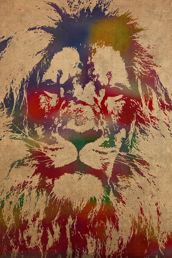 Jungle Mixed Media - Lion Watercolor Portrait on Worn Canvas by Design Turnpike
