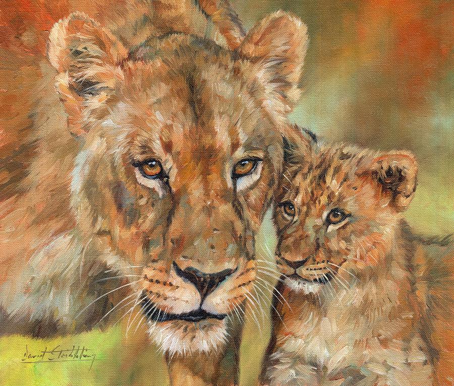 Lioness and Cub Painting by David Stribbling