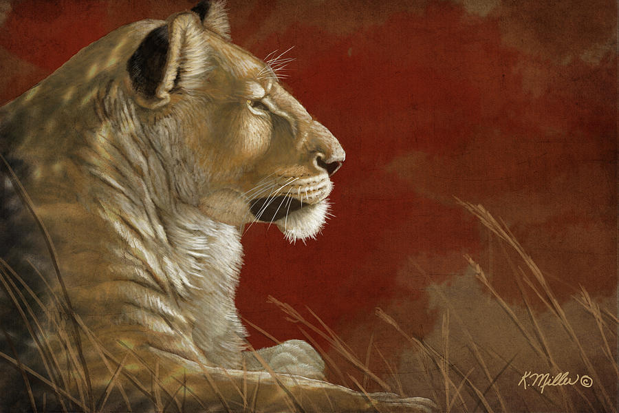 Lioness in the Shade Painting by Kathie Miller
