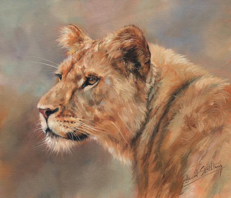 Lioness Portrait Painting by David Stribbling