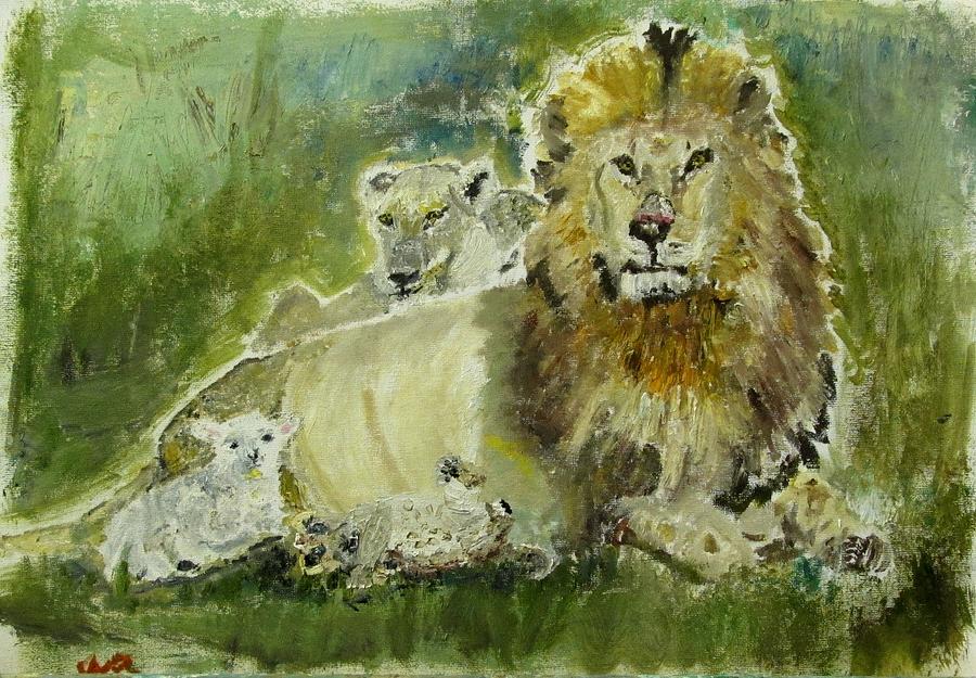 Lions And Lambs Painting - Lions and Lambs by Julien Radoff