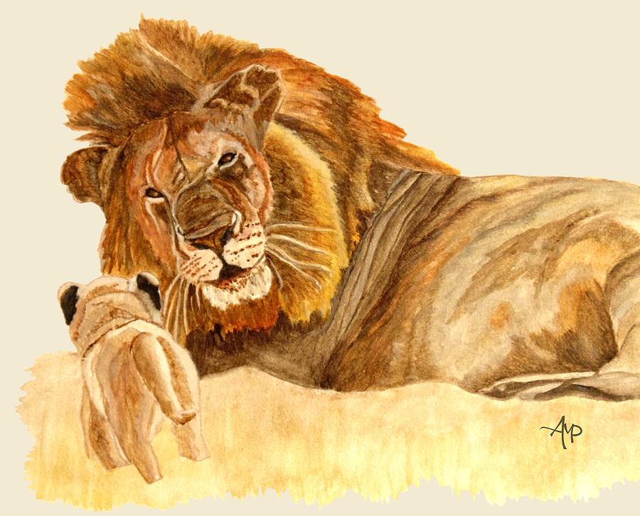 Lions Painting by Angeles M Pomata