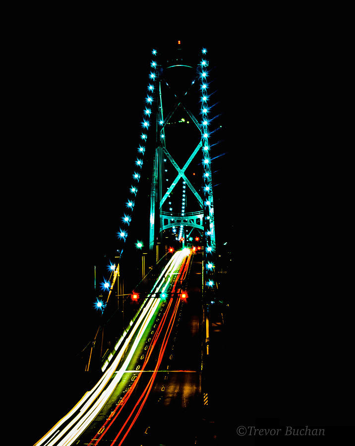 Bridge Photograph - Lions Gate at Night by Trevor Buchan