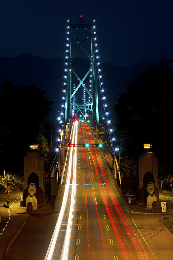 Lions Gate Bridge at Night Photograph by Michael Russell