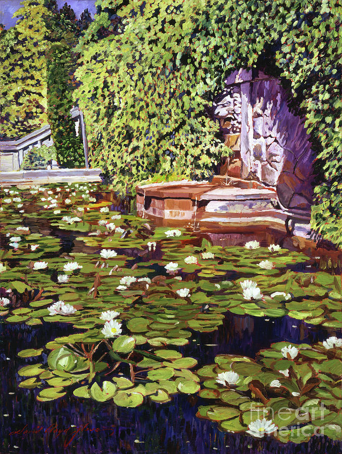 Garden Painting - Lions Head Fountain by David Lloyd Glover