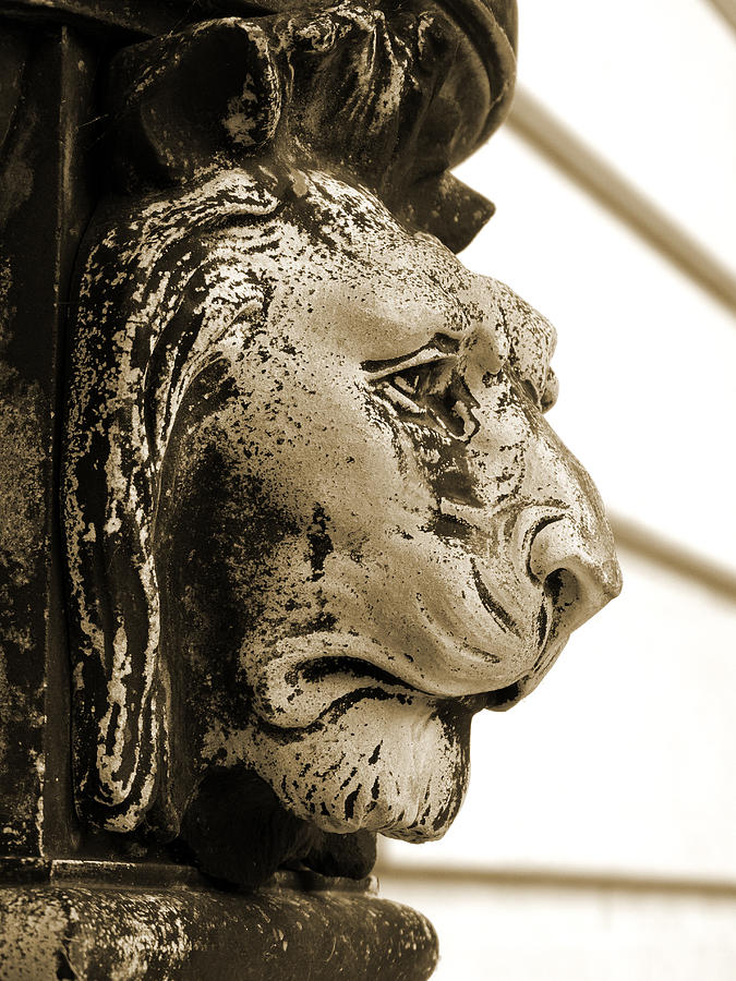 Lions Head Statue - Sepia Photograph by David T Wilkinson