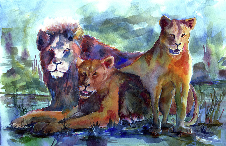 Lions Play Painting by Joan Chlarson