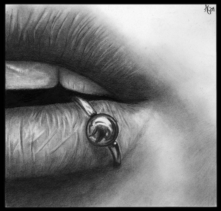 Lip Drawing - Lip Pierced by Alycia Ryan