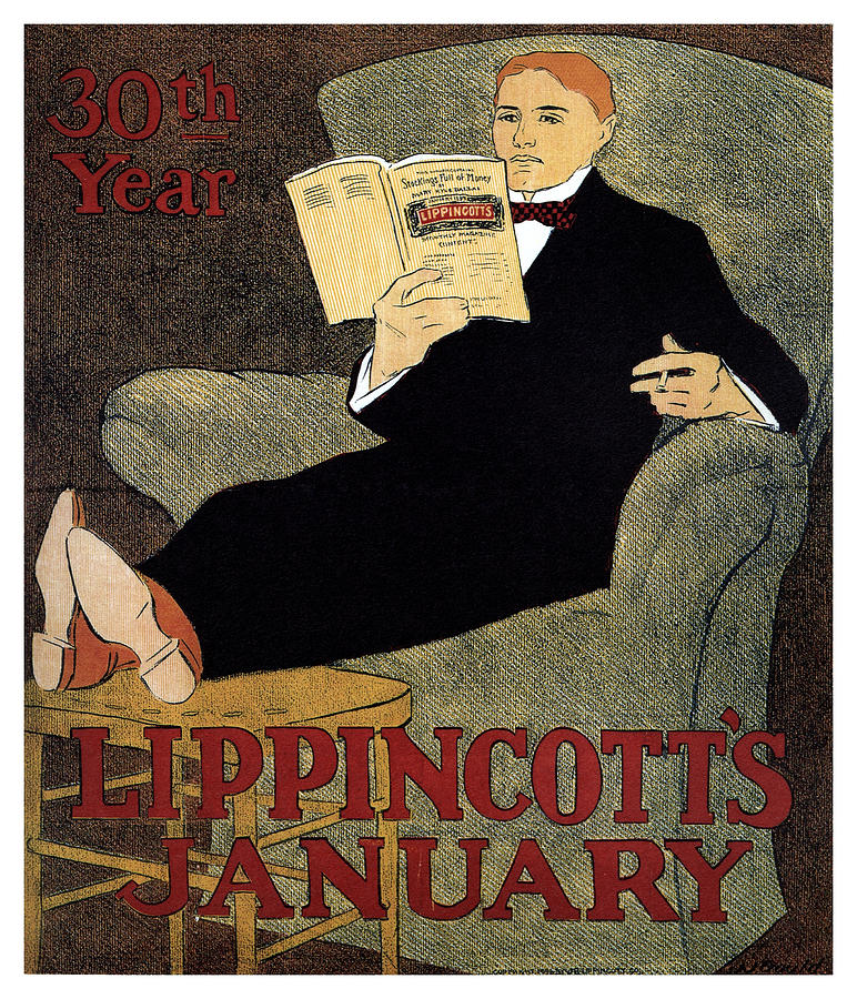 Lippincotts Magazine - January - Magazine Cover - Vintage Art Nouveau Poster Mixed Media