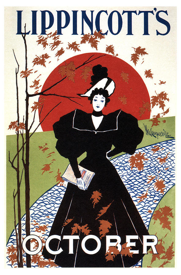 Lippincotts Magazine - October - Magazine Cover - Vintage Art Nouveau Poster Mixed Media