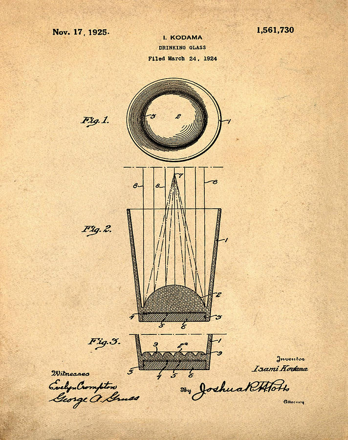 LiquerShot Glass Patent 1925 Sepia Photograph by Bill Cannon