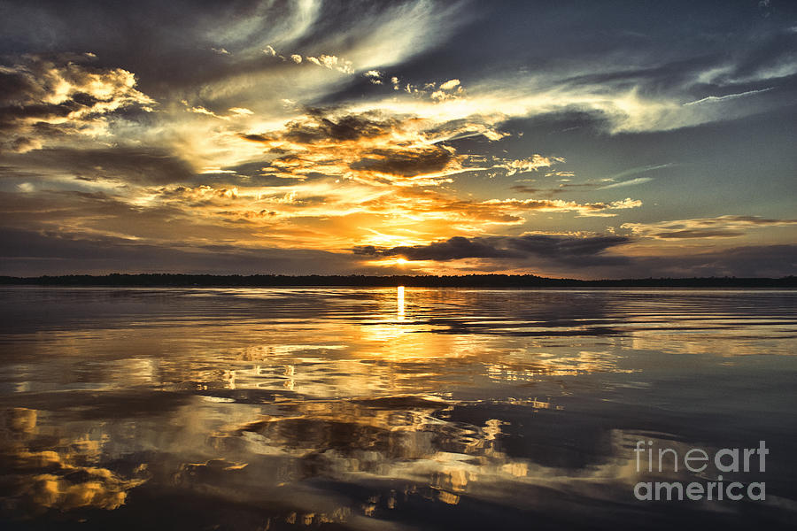 Sunset Photograph - Liquid Gold North Carolina Seascape Sunset by Kelley Freel-Ebner