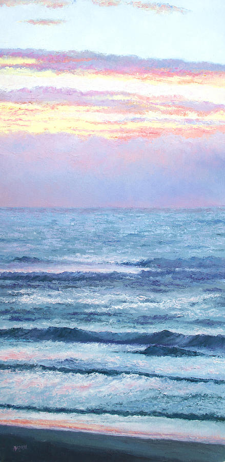 Ocean Sunset Painting - Liquid gold sky over ocean by Jan Matson