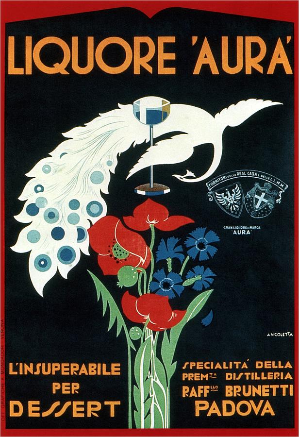 Flower Mixed Media - Liquore Aura - Padova, Italy - Vintage Italina Liquor Advertising Poster by Studio Grafiikka