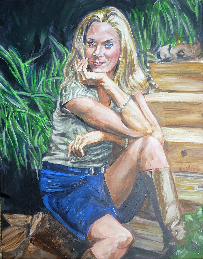 Lisa On The Garden Steps Painting by Bryan Bustard