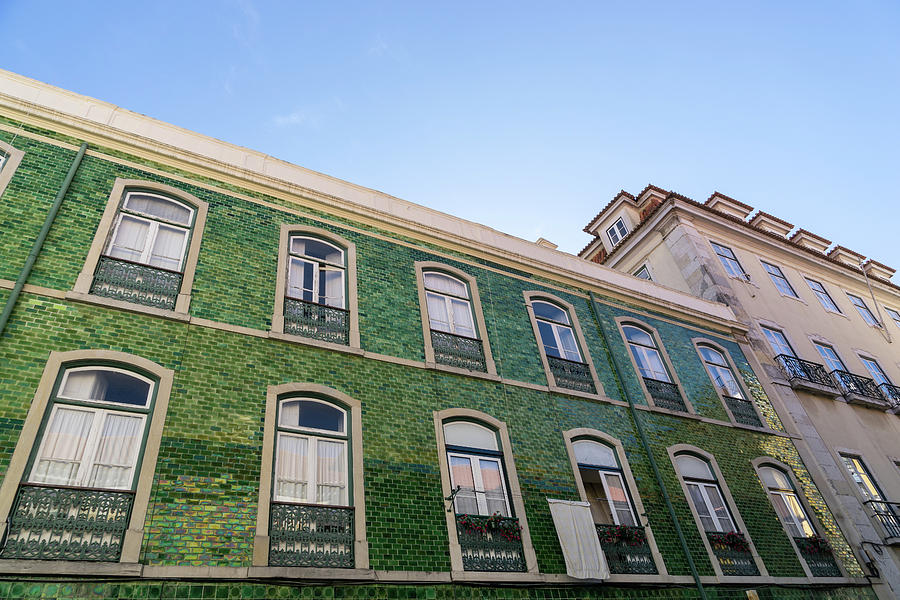 Lisbon Architecture - Azulejo Tiles in Iridescent Green Photograph by Georgia Mizuleva