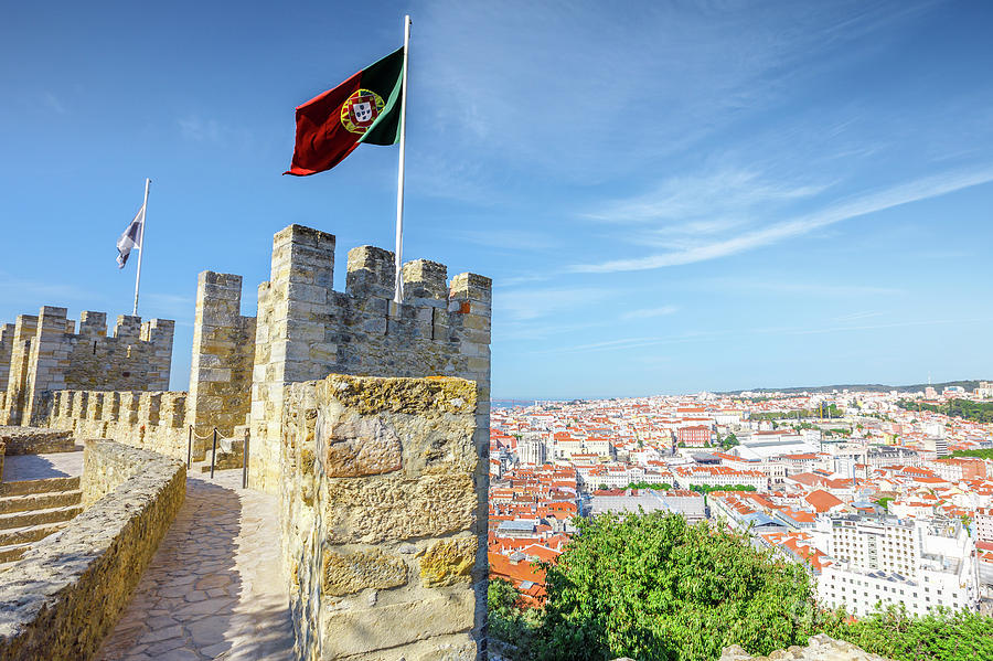 Lisbon Castle Flag Photograph by Benny Marty