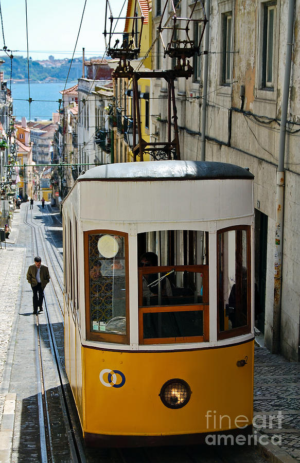 Street Car Photograph - Lisbon - Portugal - Elevador da Bica by Carlos Alkmin