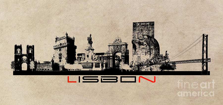 Lisbon skyline city Digital Art by Justyna Jaszke JBJart