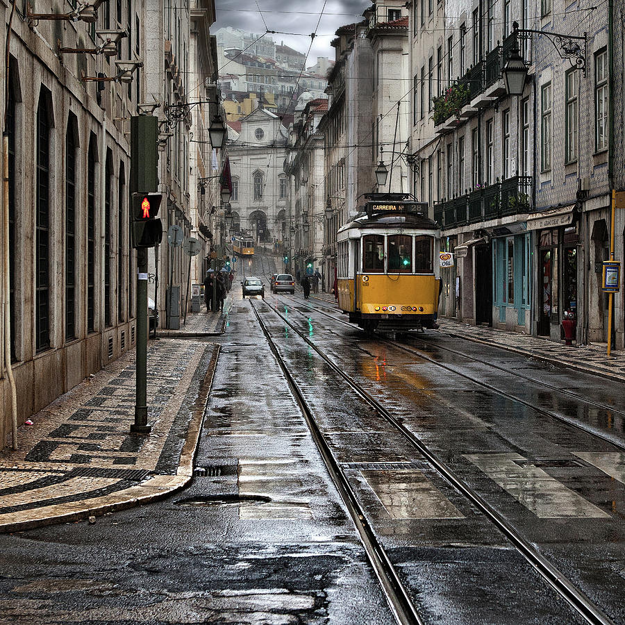 Vintage Photograph - Lisbon streets by Jorge Maia