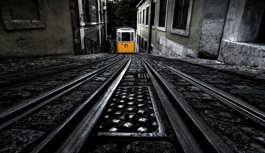 Vintage Photograph - Lisbon tram by Jorge Maia