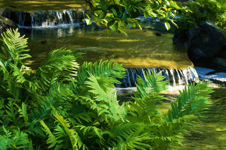 Listen to the Babbling Brook - Green Summer Zen Impressions Digital Art by Georgia Mizuleva