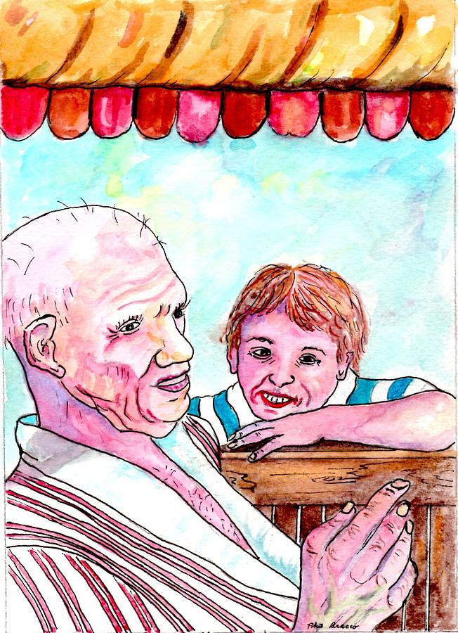 Listening To Grandpas Endless Funny Stories Mixed Media by Philip And Robbie Bracco