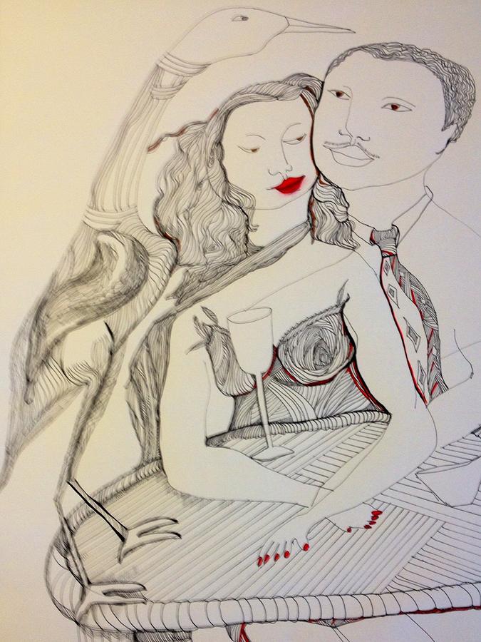 Listening to Jazz at the Club when you are Young and in Love  Drawing by Rosalinde Reece