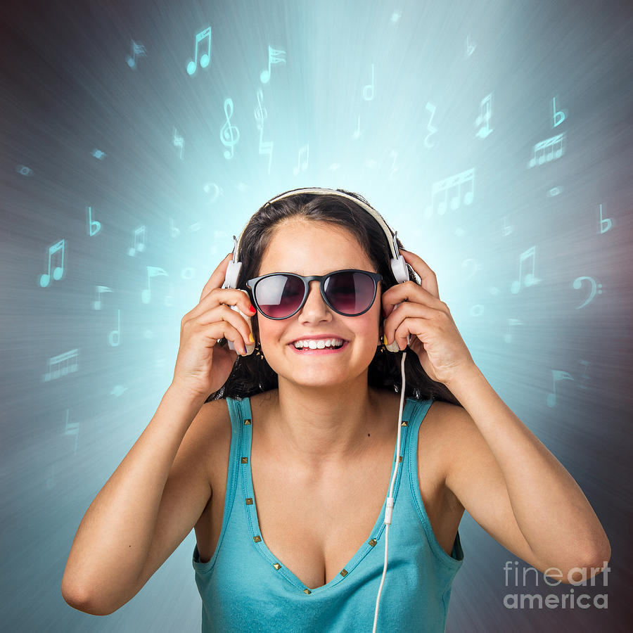 Music Photograph - Listening with Headset by Carlos Caetano